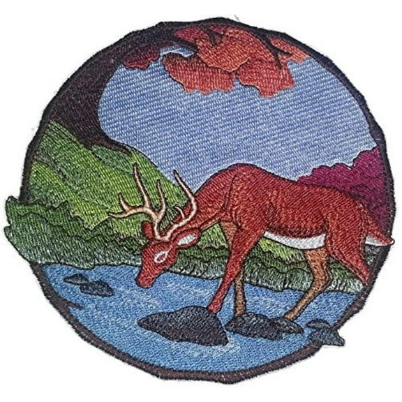 Walk in the Woods Deer Embroidered Iron on/Sew patch [6" X 6"]