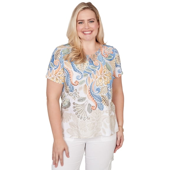 Alfred Dunner Womens Petite Ombre Paisley Short Sleeve Tee