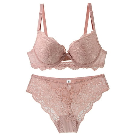 

kakina CMSX Clearance Women s Lingerie Set Sexy Lace Bra And Panties Summer Thin Lingerie Set Pink L