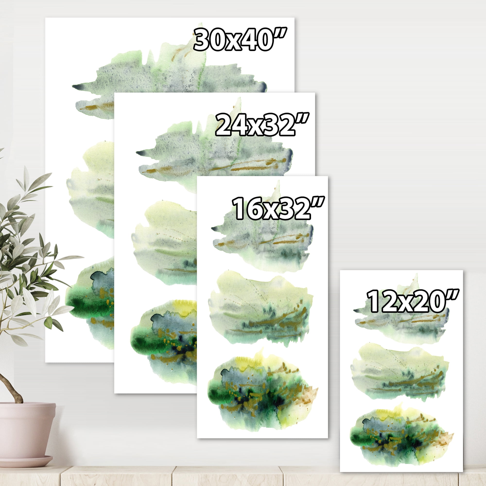 Designart ' Golden Green Abstract Clouds II ' Modern Canvas Wall Art Print