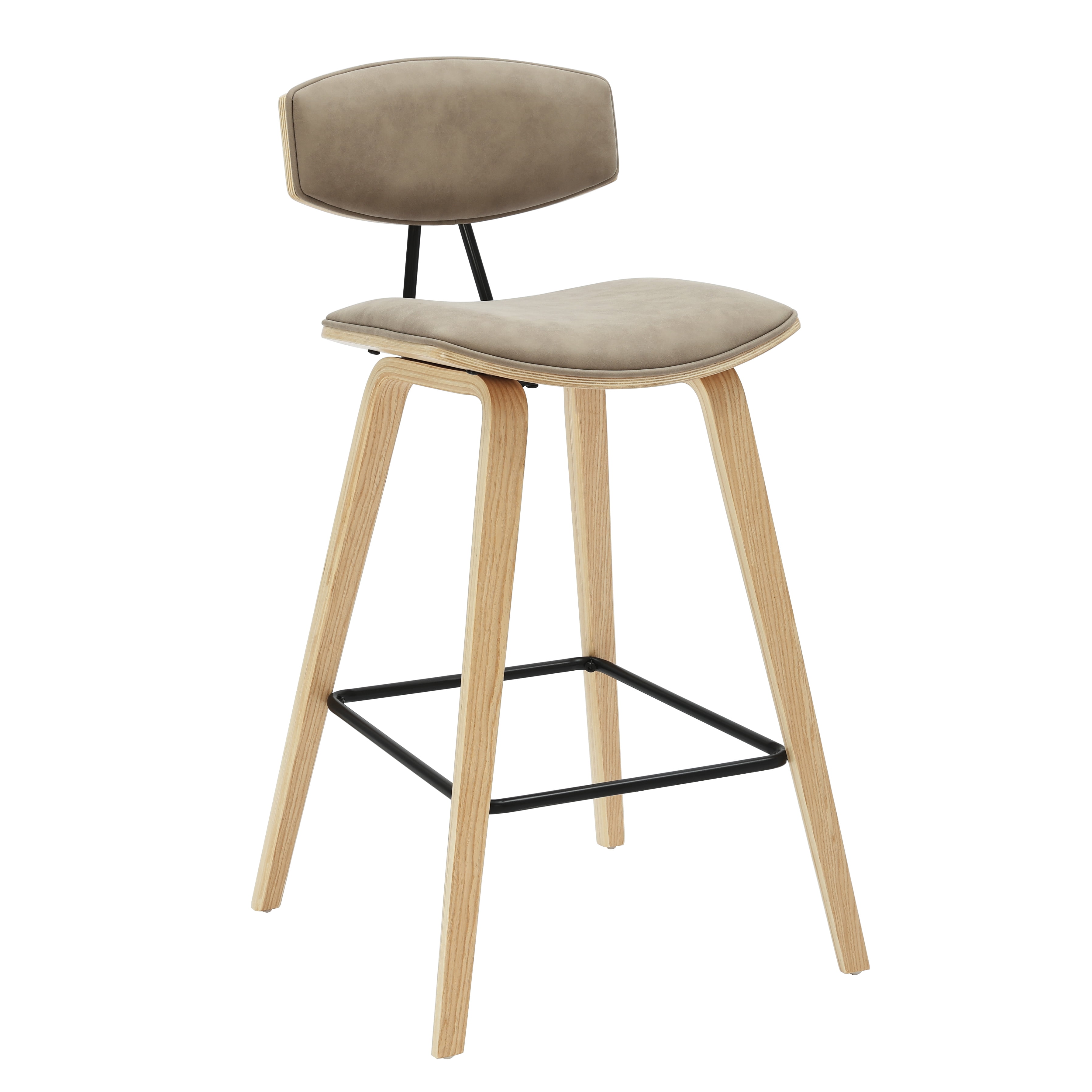 Fox 36 in. H Counter Height Vintage Taupe Curved Back Wood Bar Stool with Faux Leather Seat Set of 3