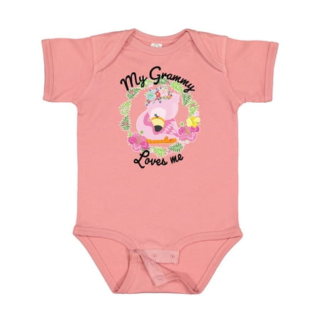 

Inktastic Baby Flamingo My Grammy Loves Me with Flower Wreath Boys or Girls Baby Bodysuit