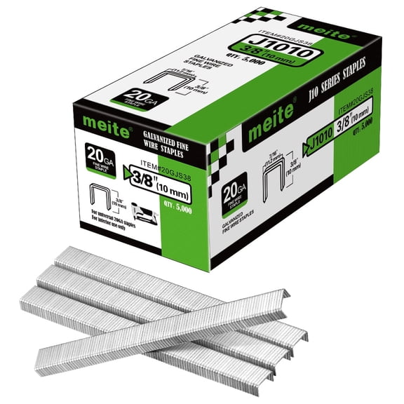 MEITE 20GA J10 Series Galvanized Staples,7/16" Crown 3/8" Length for Upholstery 5,000 Pcs/Box(5 Boxes)