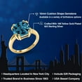 thumbnail image 2 of Gem Stone King 18K Yellow Gold Plated Silver London Blue Topaz Ring for Women (5.20 Cttw, Cushion 10MM, Gemstone Birthstone, Available in Size 5, 6, 7, 8, 9), 2 of 6