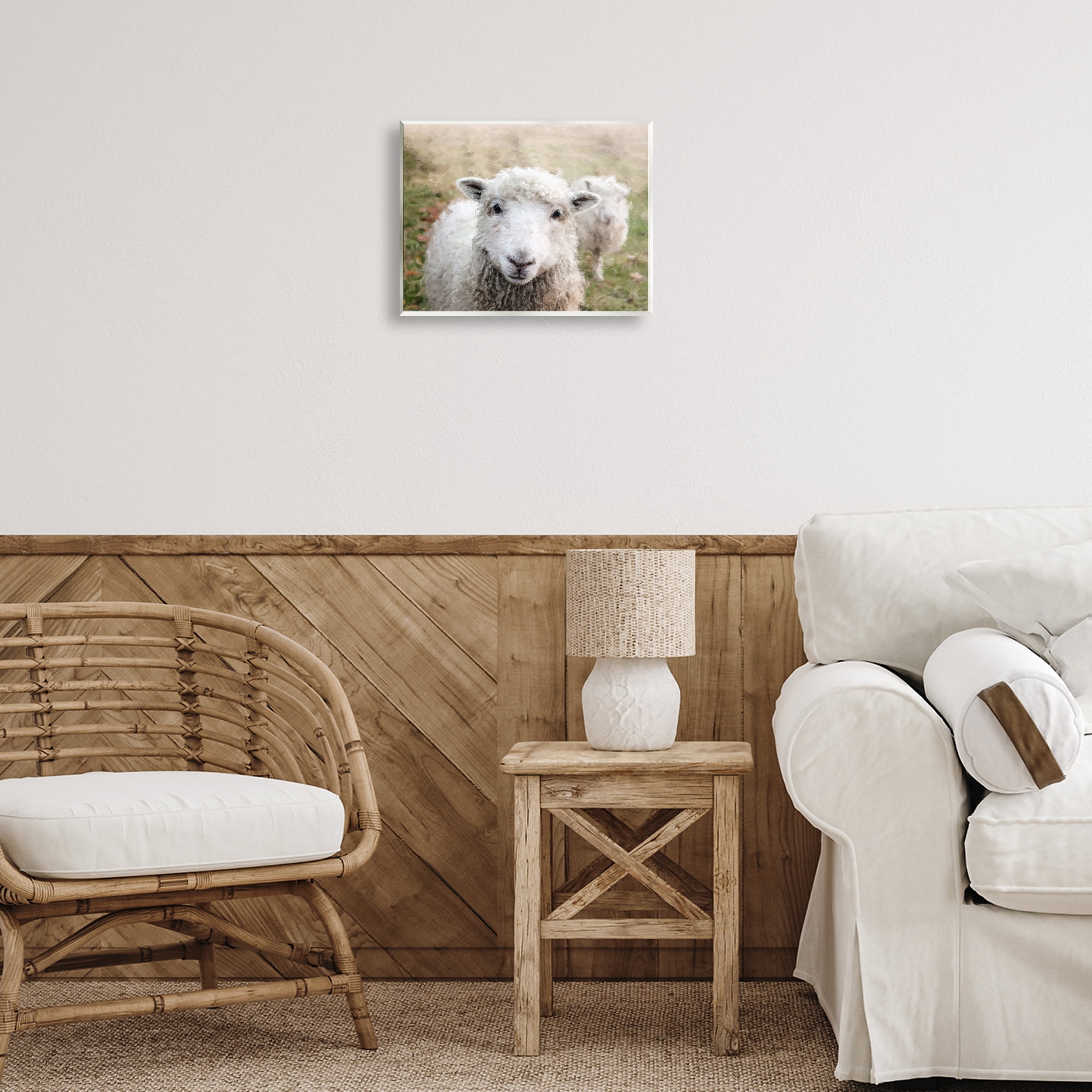 Stupell Industries Close Up Sheep Gaze Animals & Insects Painting Unframed Art Print Wall Art, 14 x 11
