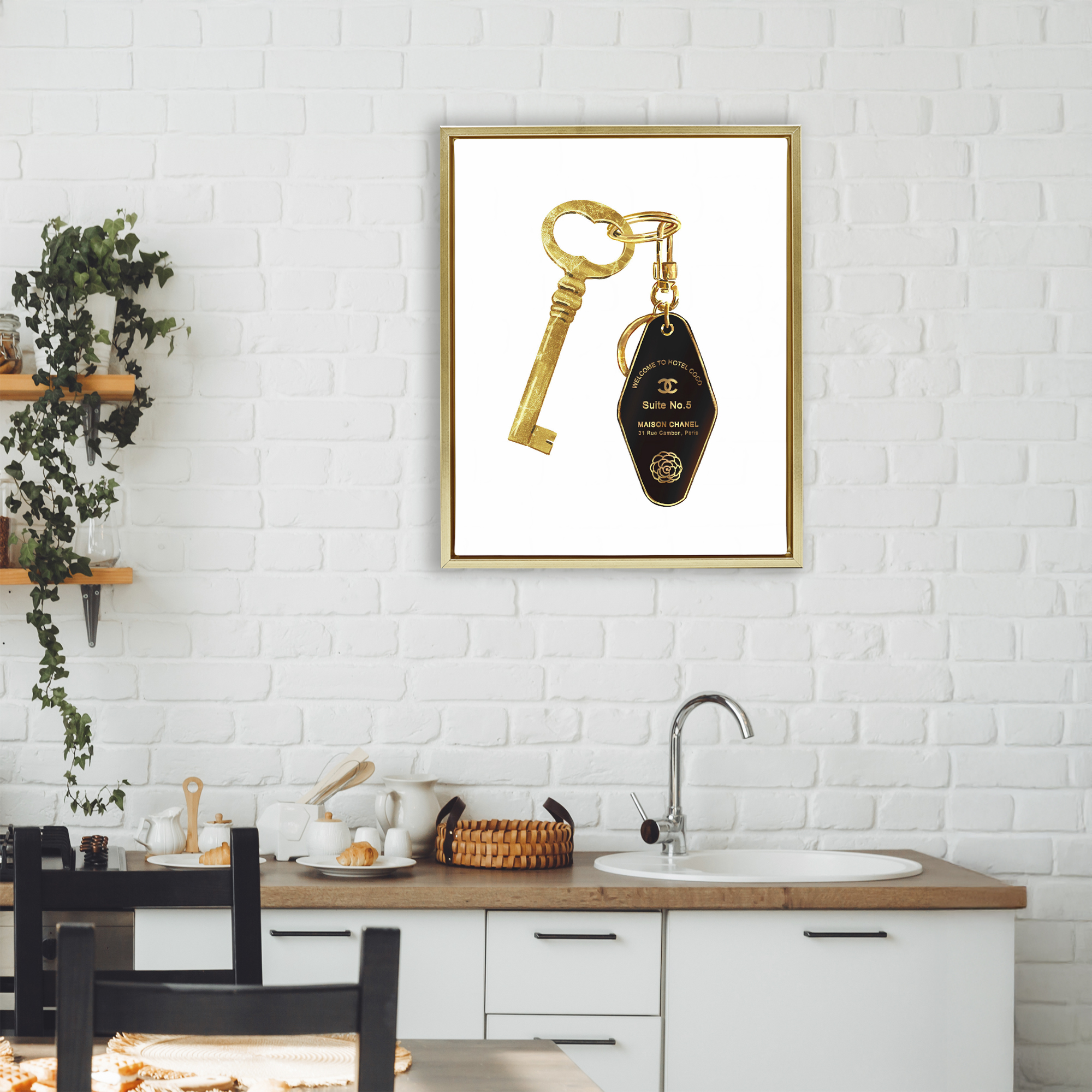 Luxury Fashion Key Gold Framed Floater Canvas Wall Art, design by Ziwei Li