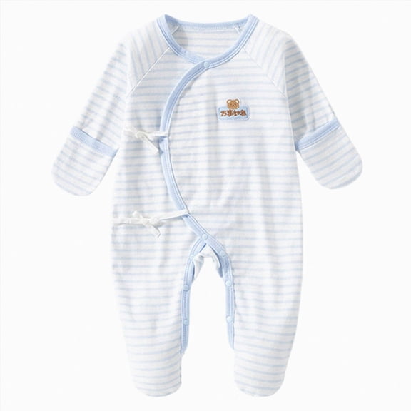 1-3 Months Newborn Footed Sleeper Gown With Mitten Cuffs Cotton Side Baby Footed Print Infant Play Jumpsuit