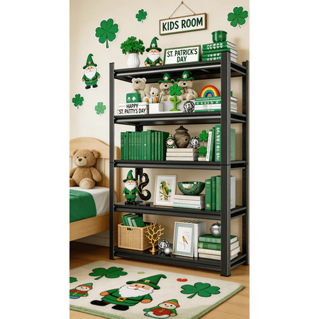 63" H x 40"W Metal Garage Shelving Unit, 5-Tier Heavy Duty Garage Storage Shelves, 3000 lbs Adjustable Industrial Shelving, Standing Shelf Units for Warehouse, Kitchen, Basement, Double-Layer Columns