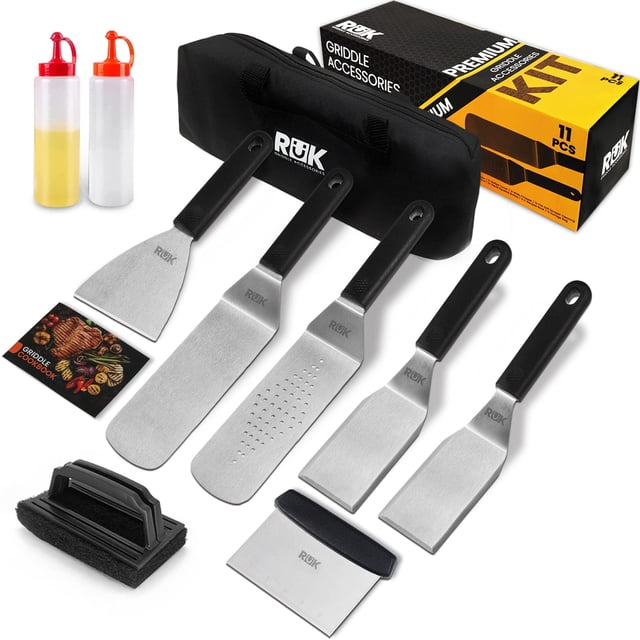 Blackstone Griddle Accessories Kit, RüK 11 PCS Flat Top Griddle Accessories Set with Anti-Scalding Long Handle Metal Spatula