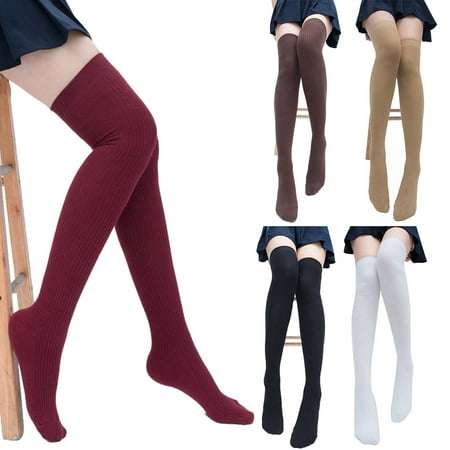 

Dengjunhu 1 Pair Women Lady Girls Winter Soft Solid Color Warm Thigh High Knitted Long Socks Over Knee Long Boot Stockings