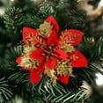 thumbnail image 2 of 24 Pieces 5.5 Inch Christmas Poinsettia Flower Christmas Glitter Artificial Flower with Clips and Sticks Xmas Tree Ornament for Home Wreath Garland Party Decor, 2 of 7