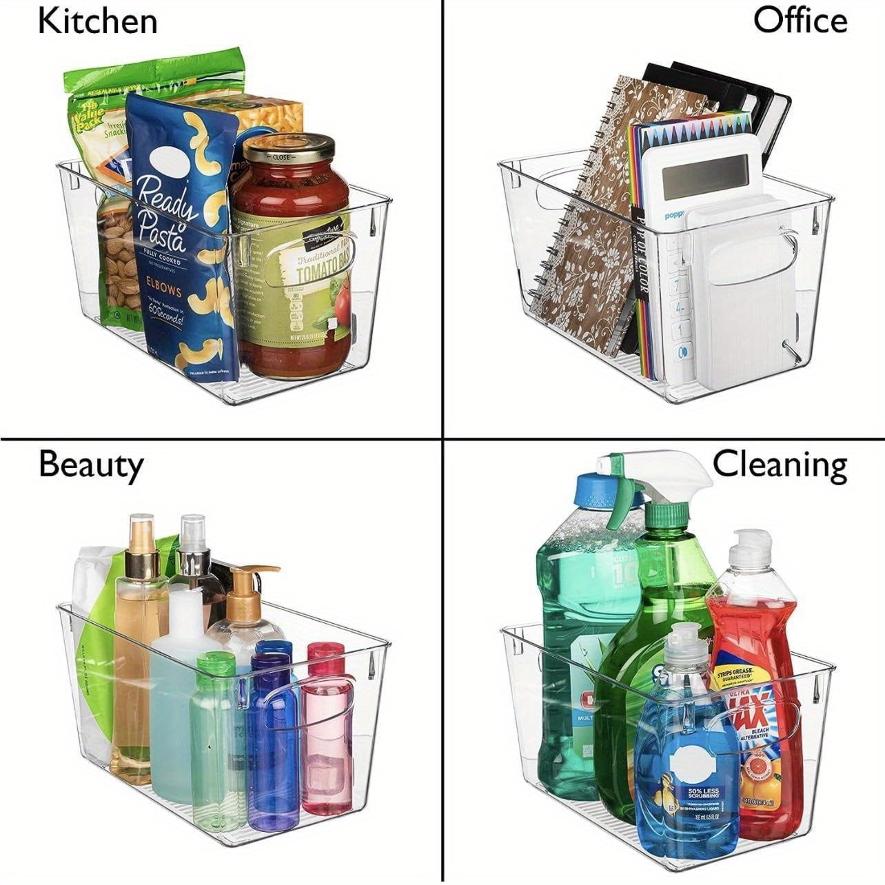 7 Pack Clear Plastic Storage Bins, 4 sizes Pantry Organizers and Storage Containers Fridge Organizer Kitchen Cabinet Organizer Medicine Organizer for Organizing Home Bathroom Freezer Refrigerator