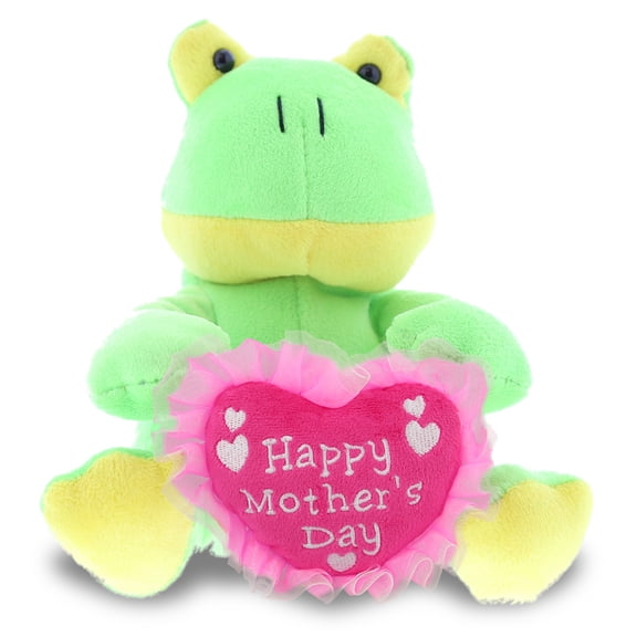 DolliBu Happy Mother's Day Super Soft Plush Sitting Frog Figure - Cute Stuffed Animal with Pink Heart Message for Best Mommy, Grandma, Wife, Daughter - Cute Wild Life Plush Toy Gift - 6" Inches