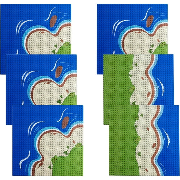 Apostrophe Games Island Building Blocks Base Plates Compatible with All Major Brands - 6 Pack of Island Plates - 4 Corners & 2 Straight