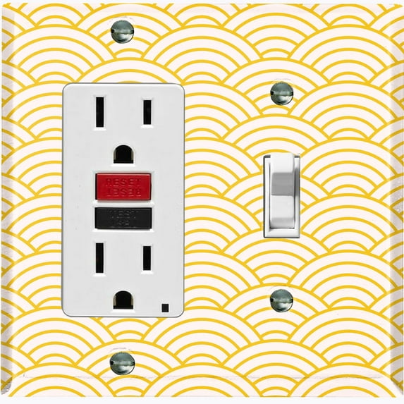 Metal Light Switch Plate Cover Japanese Pattern Yellow Sea Wave Wallpaper WAL015