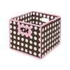 Folding Nursery Basket/Storage Cube - Brown Polka Dot/Pink Trim