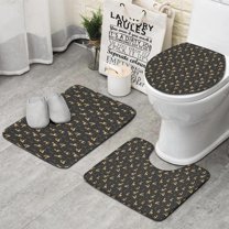 Dark Christmas Golden Reindeer Pattern Bathroom Rugs Sets 3 Piece,Toilet Cover Set,Absorbent Non Slip Bathroom Mats Sets with U-Shaped Contour Rug Toilet Rug Set