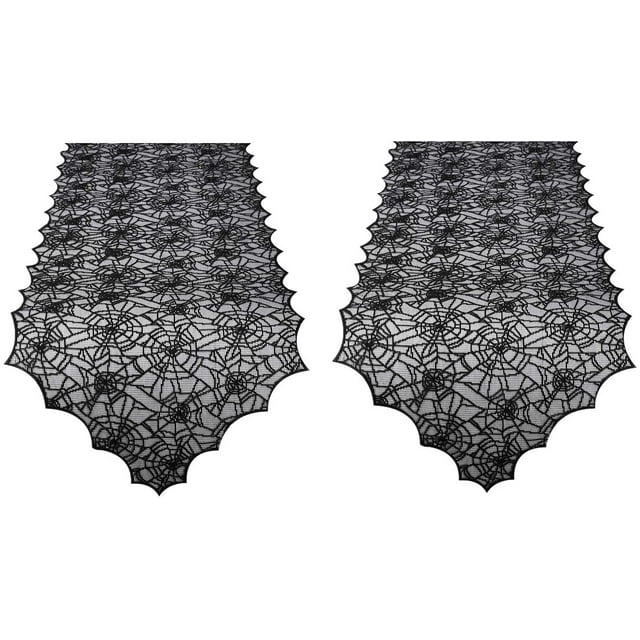 2 Pack Halloween Table Runners with Spider Web Lace Festival Table Runner Halloween Table Decorations for Parties & Gatherings, 100% Polyester, Machine Washable,18x72 Incha