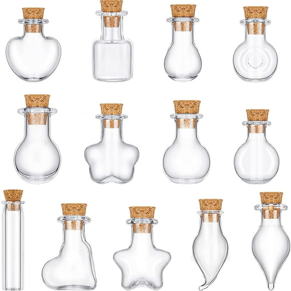 52 Pieces Mini Glass Jars Bottles with Corks of Various Shapes 13 Styles Wishing Bottles Floating Bottles Tiny Jars Bottle Mini Storage Bottle with Cork Stopper for Wedding Birthday Party Decoration