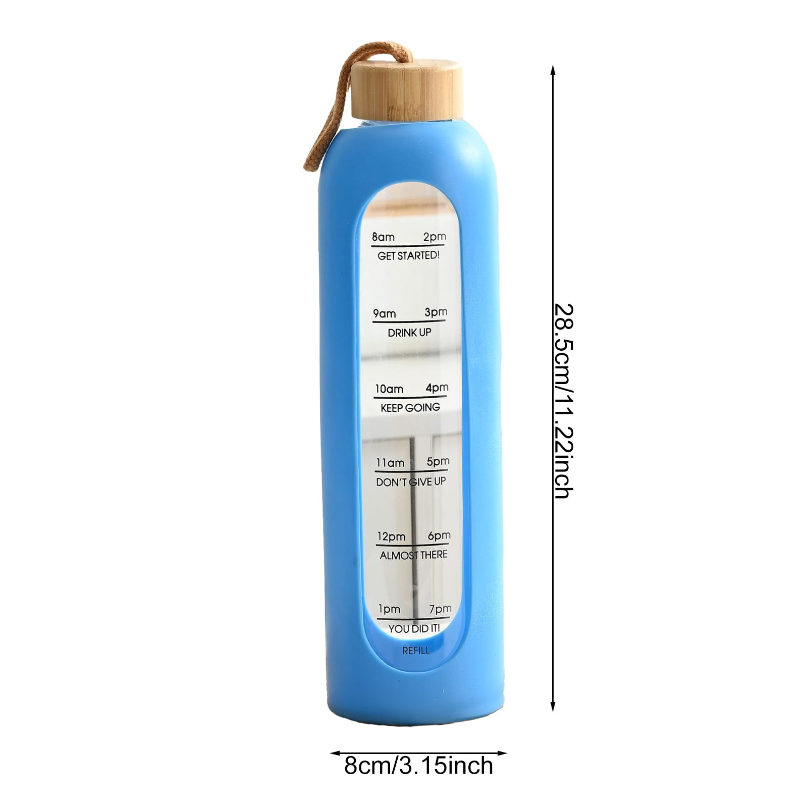 Jkung Glass Water Bottle 1 Liter Capacity Drinking Bottle with Time Mark Silicone Sleeve Leak-Proof Spout Lid Wide Mouth Water Cup