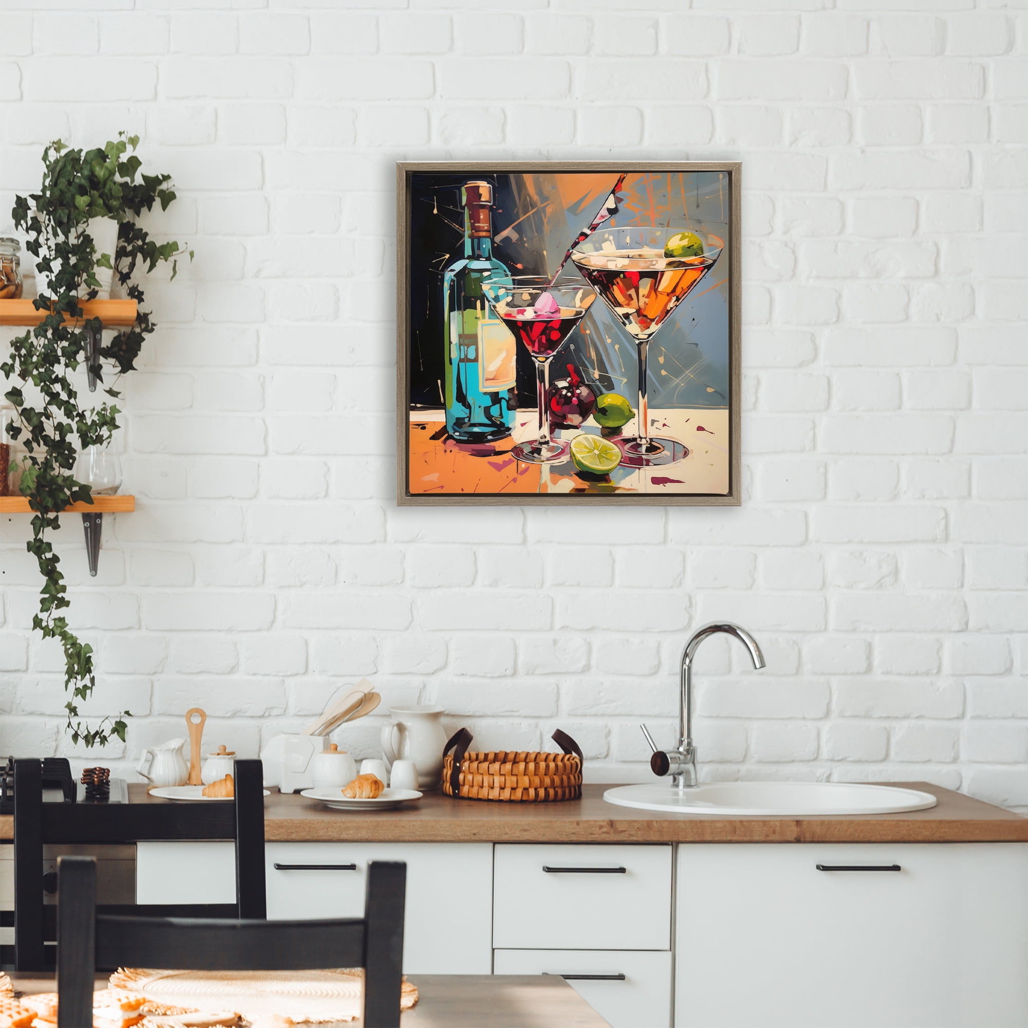 Stupell Industries Every Sip of Martini Night Brown Framed Floater Canvas Wall Art, design by Lazar Studio