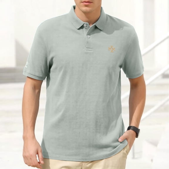 DayScoop Mens Big & Tall T-Shirt Summer T Shirt Short Sleeve Solid Color Fashion Casual Collared Button Down Embroidered Loose Oversize Tops