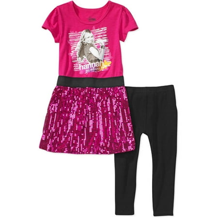 Disney - Girls' Hannah Montana Sequin Tee Dress and Legging Set ...