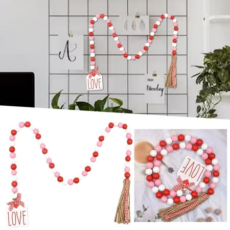 

Valentine s Day Pendant Bead String Wooden Beads Rope Tassel Colorful Decorations European And American Family Holiday Decorations