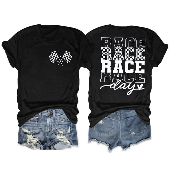 Race Day Shirts Flag Racing Outfits Women Funny Racing Flag Shirts Short Sleeve Tops