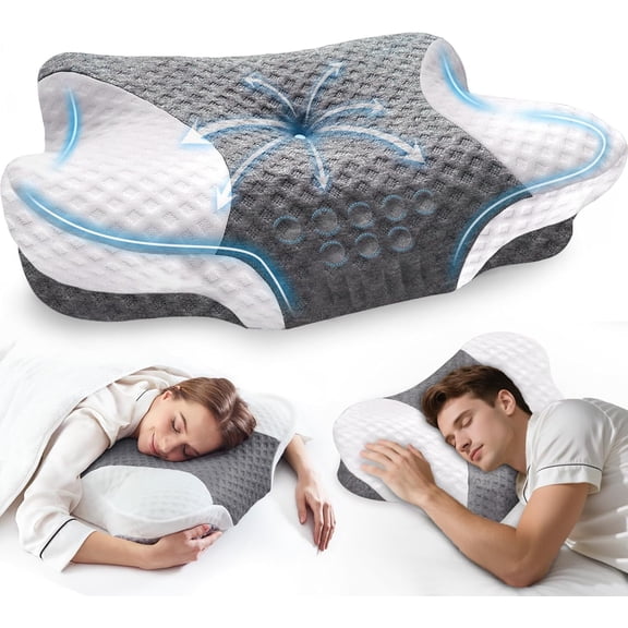 Cervical Neck Pillows with Memory Foam - Neck Pillows for Pain Relief Contour Memory Foam Pillows Ergonomic Neck Support - Adjustable Orthopedic Bed Pillows with Breathable Pillowcase for Sleeping