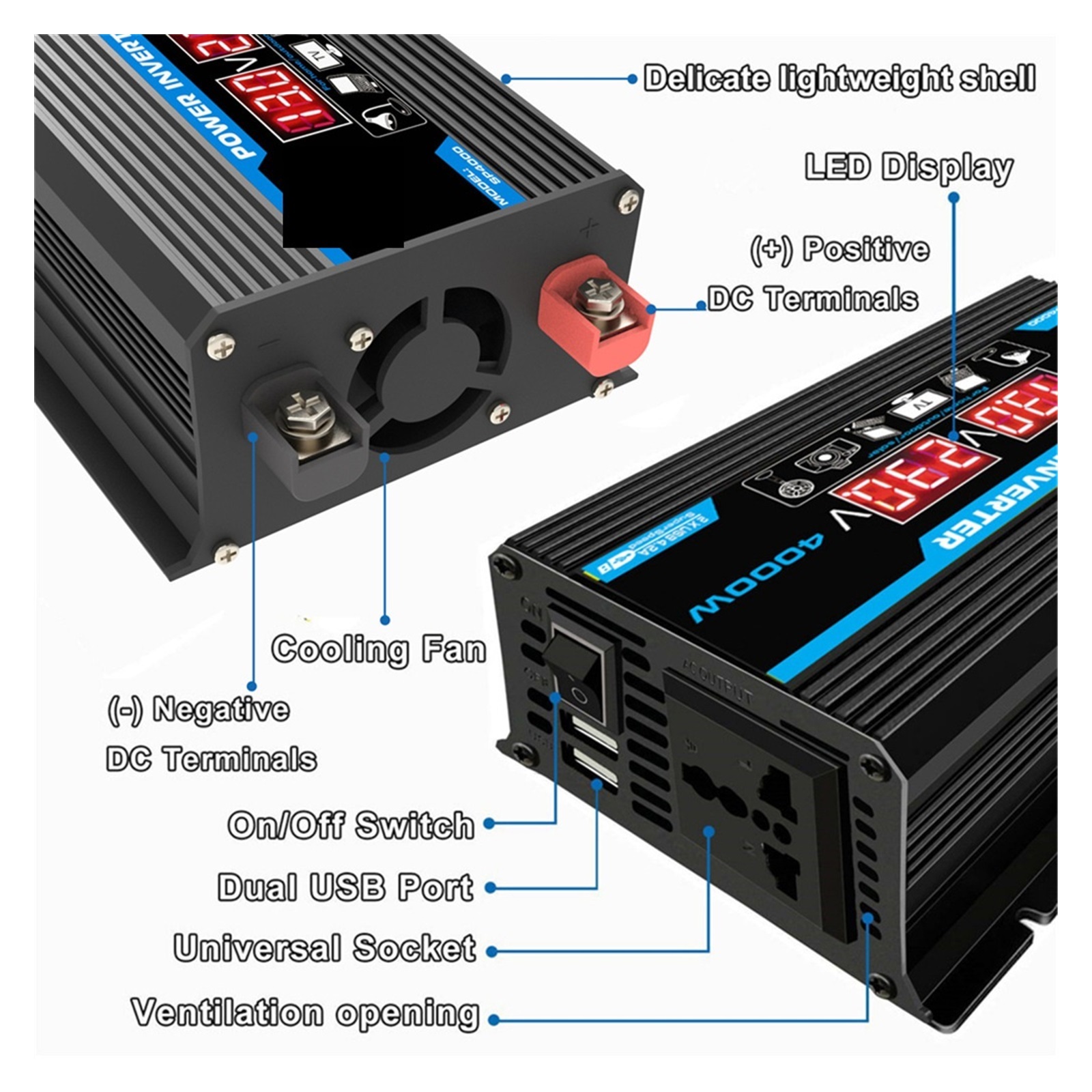 Pure Sine Wave Inverter 8000W LED Display Inverter 12V/24V 110/220 Portable Power Bank Converter Solar Car Converter ,Portable Design