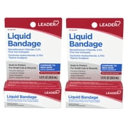Leader Liquid Bandage with Benzethonium Chloride 0.2% , First Aid Antiseptic, Seals to Protect, for Small Cuts & Wounds, 1 fl oz - 2 Pack