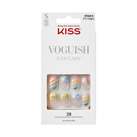 KISS Voguish Fantasy Press on Nails, Cool Kid, Beige, Short Oval, 28 Count