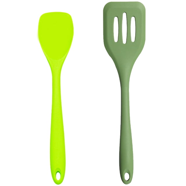 Juego de mini utensilios de cocina de 2 piezas: utensilios de cocina de silicona con pala para ensalada y pala para drenaje
