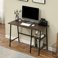 thumbnail image 2 of VECELO Rectangle Computer Gaming Desk Writing Laptop Table with 2-Open Tiers Storage Shelves Home Office Desk Dark Brown, 2 of 7