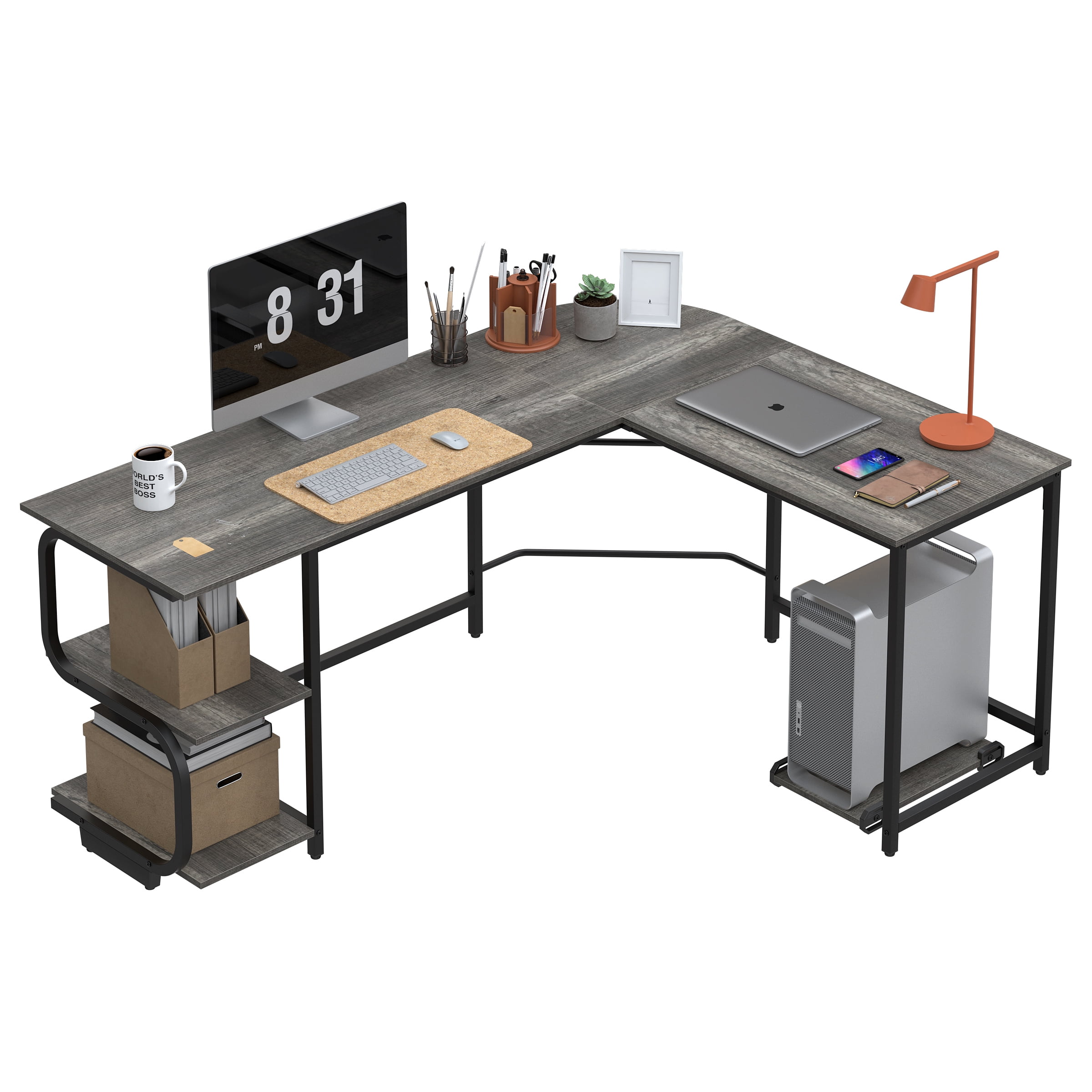 GEZEN Reversible L-Shaped Wood Computer Desk PC Laptop Steel Corner ...