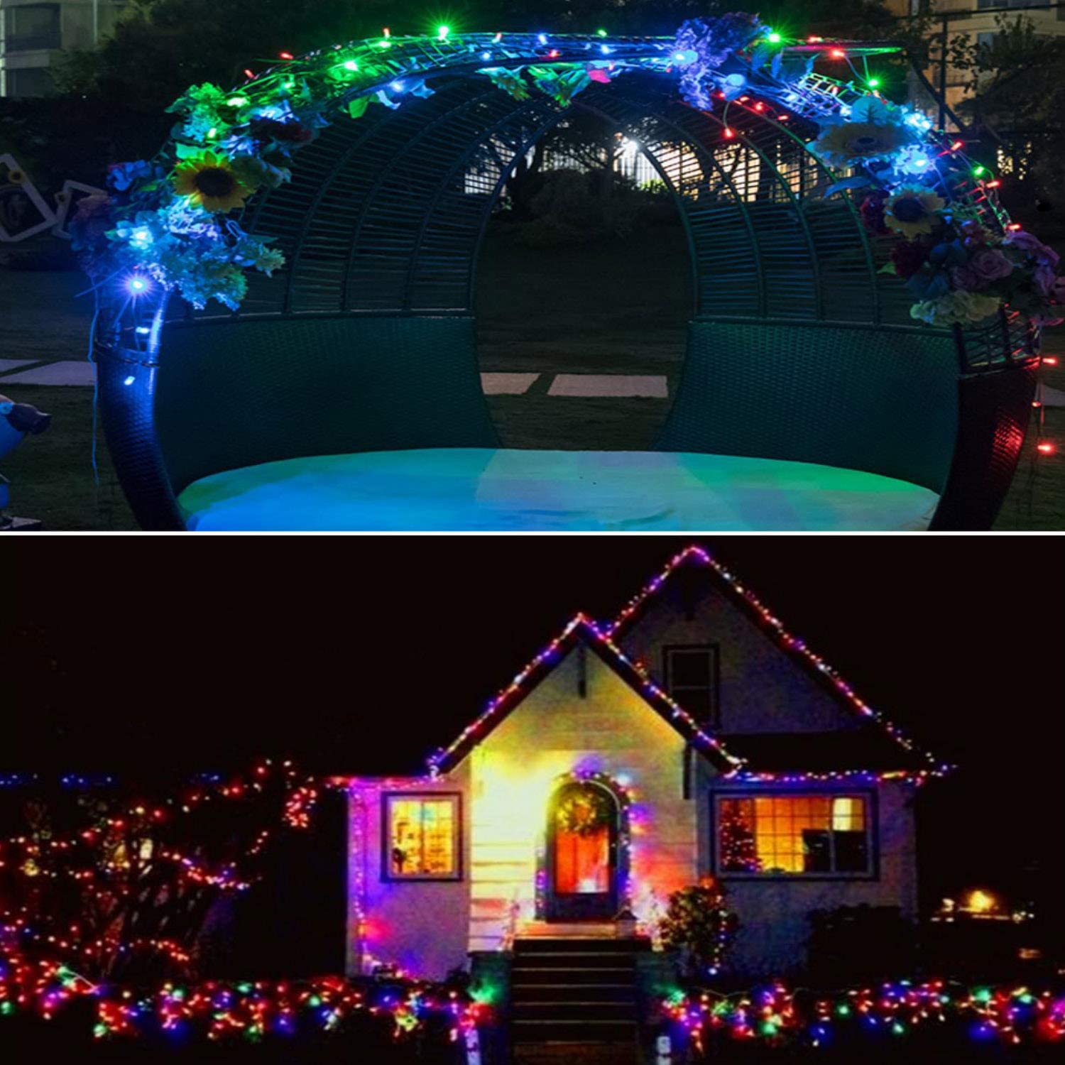 8 Modes Outdoor 42ft 100LED Waterproof Lights for Garden Christmas 2 Pack Solar String Lights Yard Party Tree Multicolor Wedding