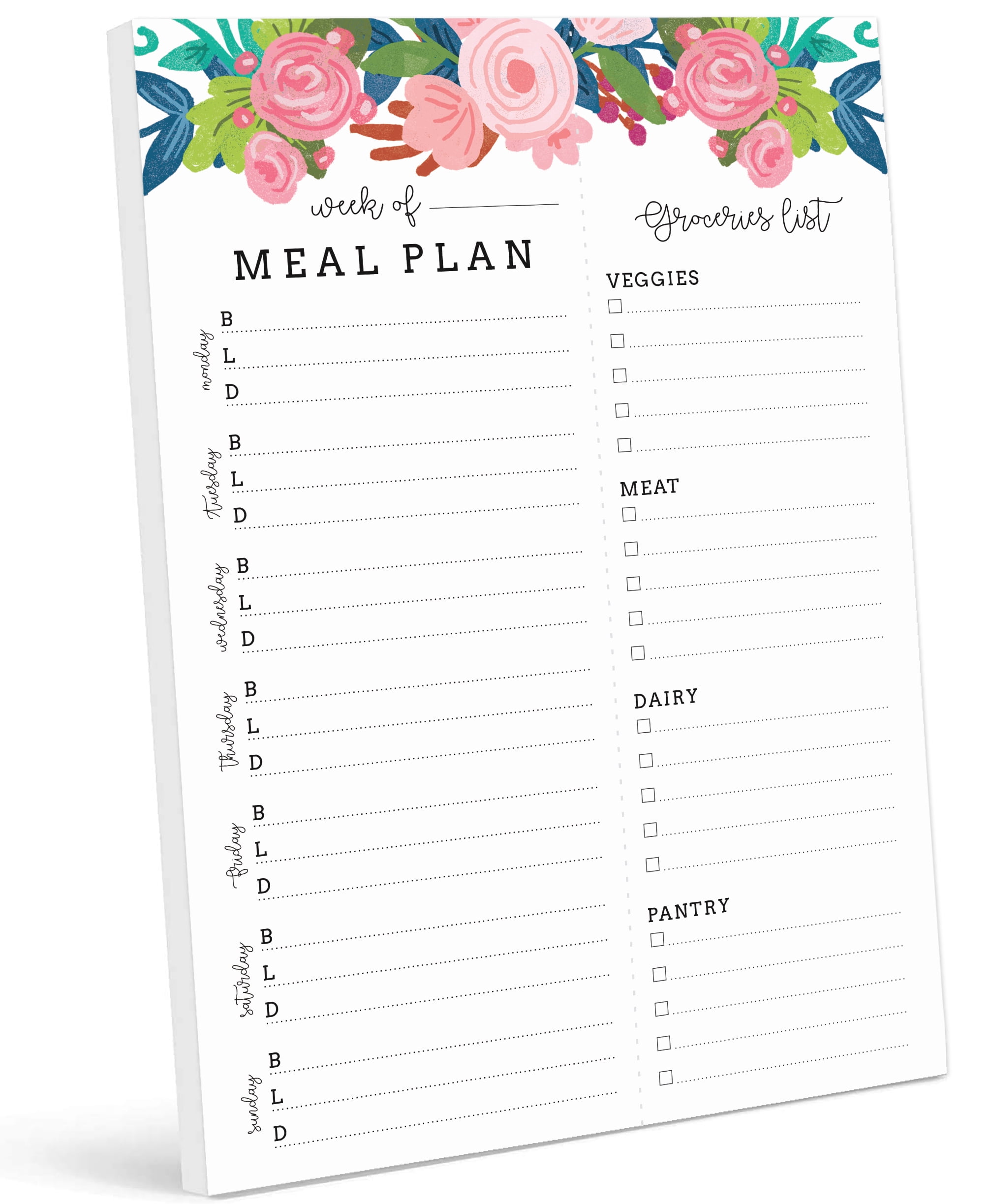 Rileys & Co 52-Page Meal Planner Note Pad for Weight Loss or Family Dinner  with Tear-off Grocery List 10 x 7 