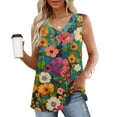 thumbnail image 2 of Women Deep V Neck Sleeveless Tee Floral Pleated Tank Tops Fltter Hem Camisole Oversized Tunic Blouses Trends Fashion Cami Going Out Summer Blouse, 2 of 7