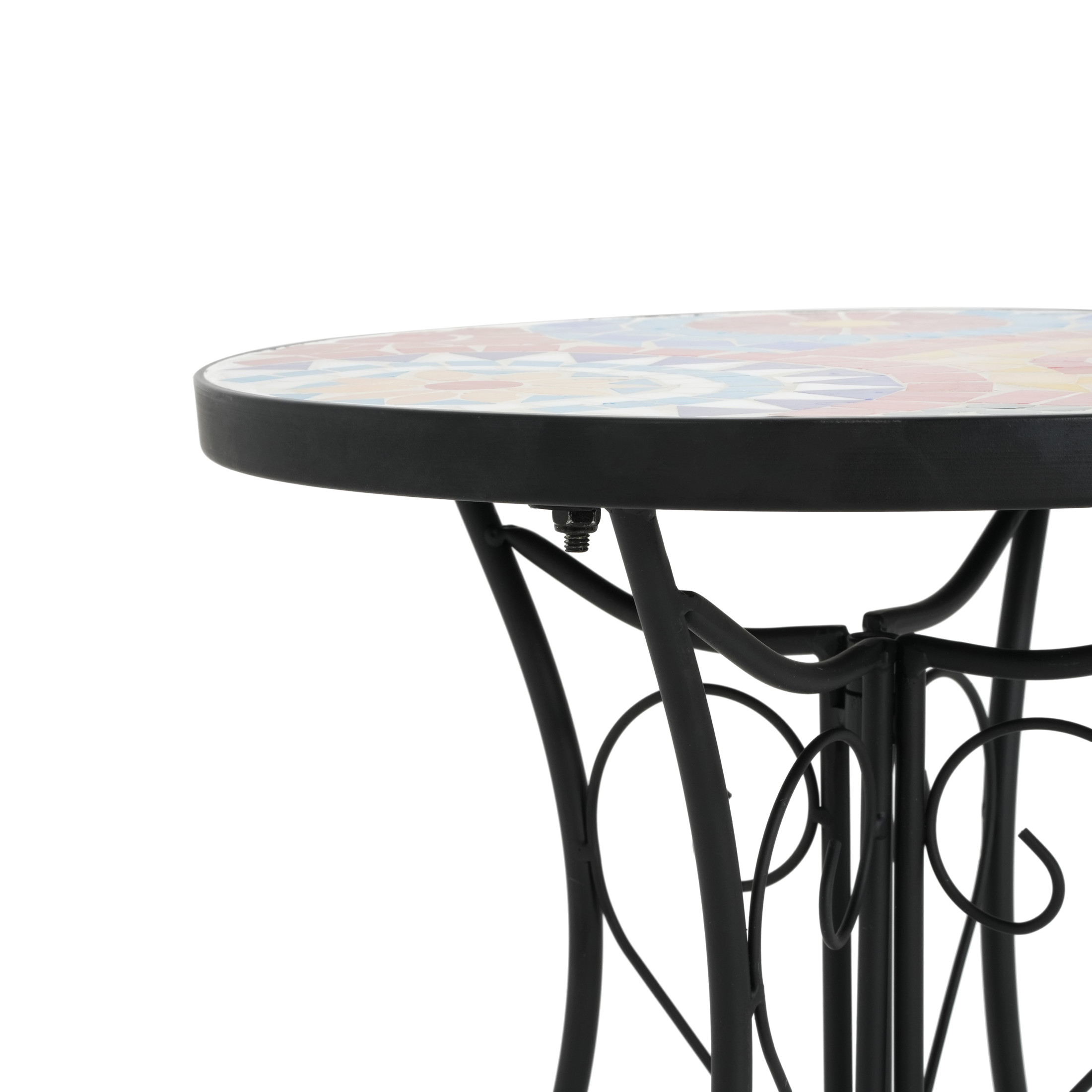 Stow Outdoor Patio Round Side Table, Ceramic Tile, Iron, Black + Colorful