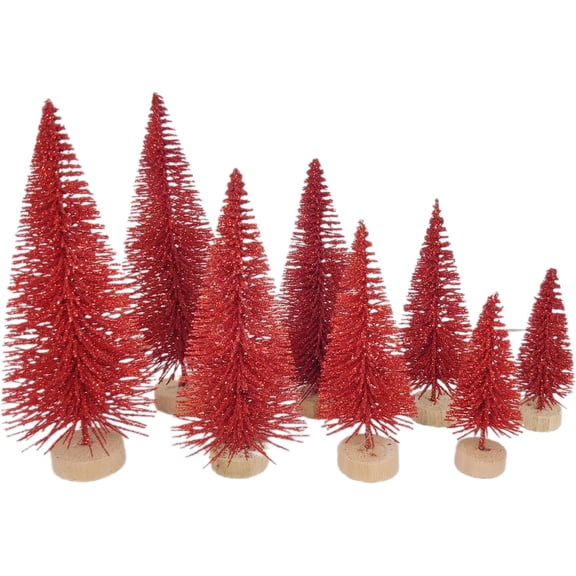 8 Pcs Artificial Mini Christmas Trees, Miniature Pine Trees Sisal Trees with Wood Base Tabletop Christmas Tree for Christmas Xmas Holiday New Year