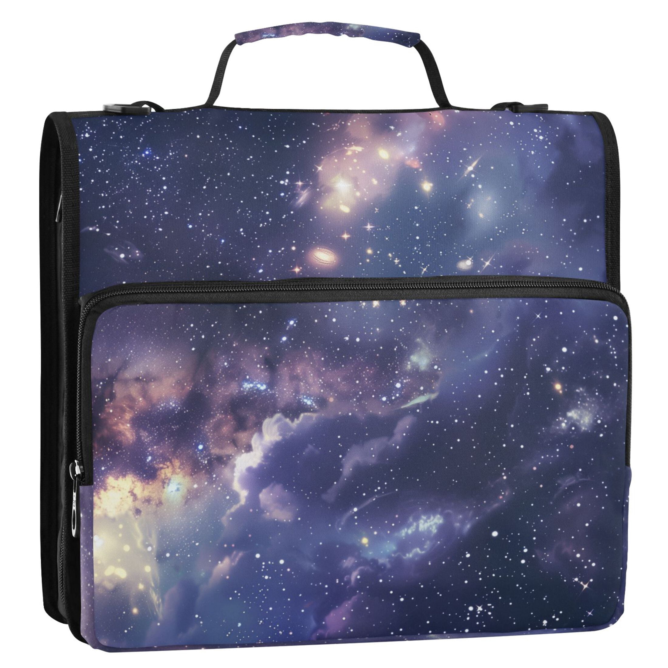 3 Ring Zipper Binder with Shoulder Strap Waterproof Trapper Keeper 2 Inch D-Ring 500 Sheets Capacity Beautiful Milky Way