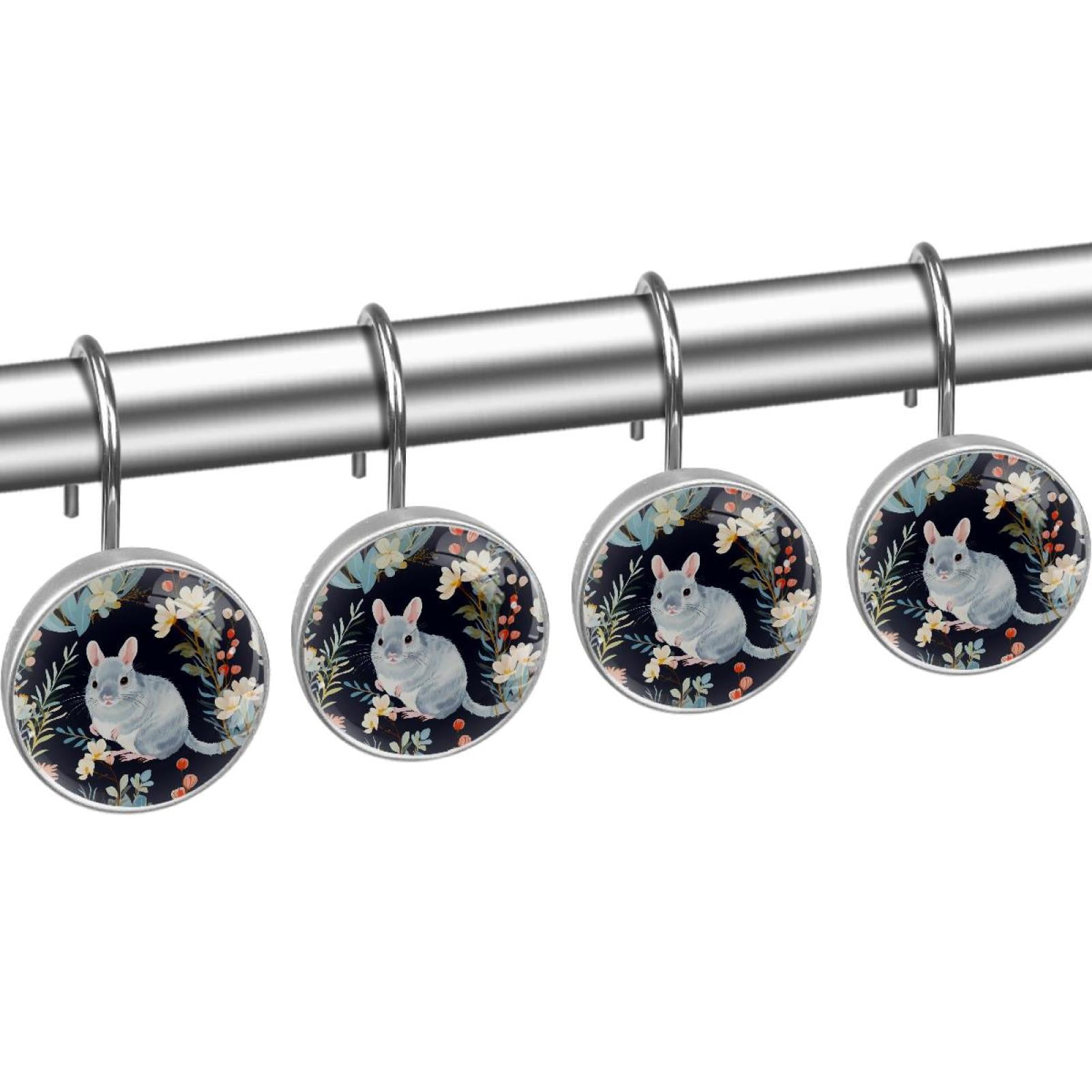 HemaKayy 12 Pcs Decorative Shower Curtain Hooks - Stainless Steel Rings for Bathroom Décor - Easy Glide & Secure Hold - Perfect Decoration for Bathroom Shower Rods - Pet Cats
