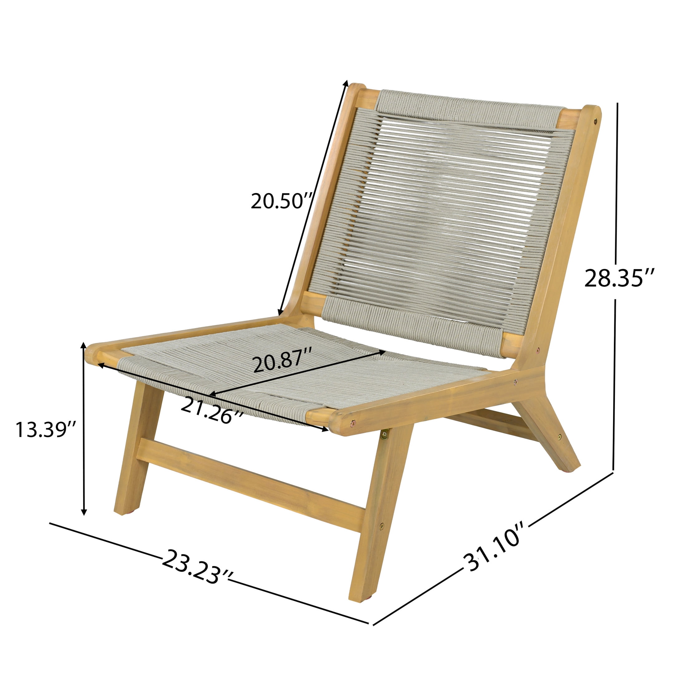 Christopher Knight Home Set of 2 Outdoor Lounge Chairs, Acacia Wood Rope Patio Chairs, Light Teak+Beige