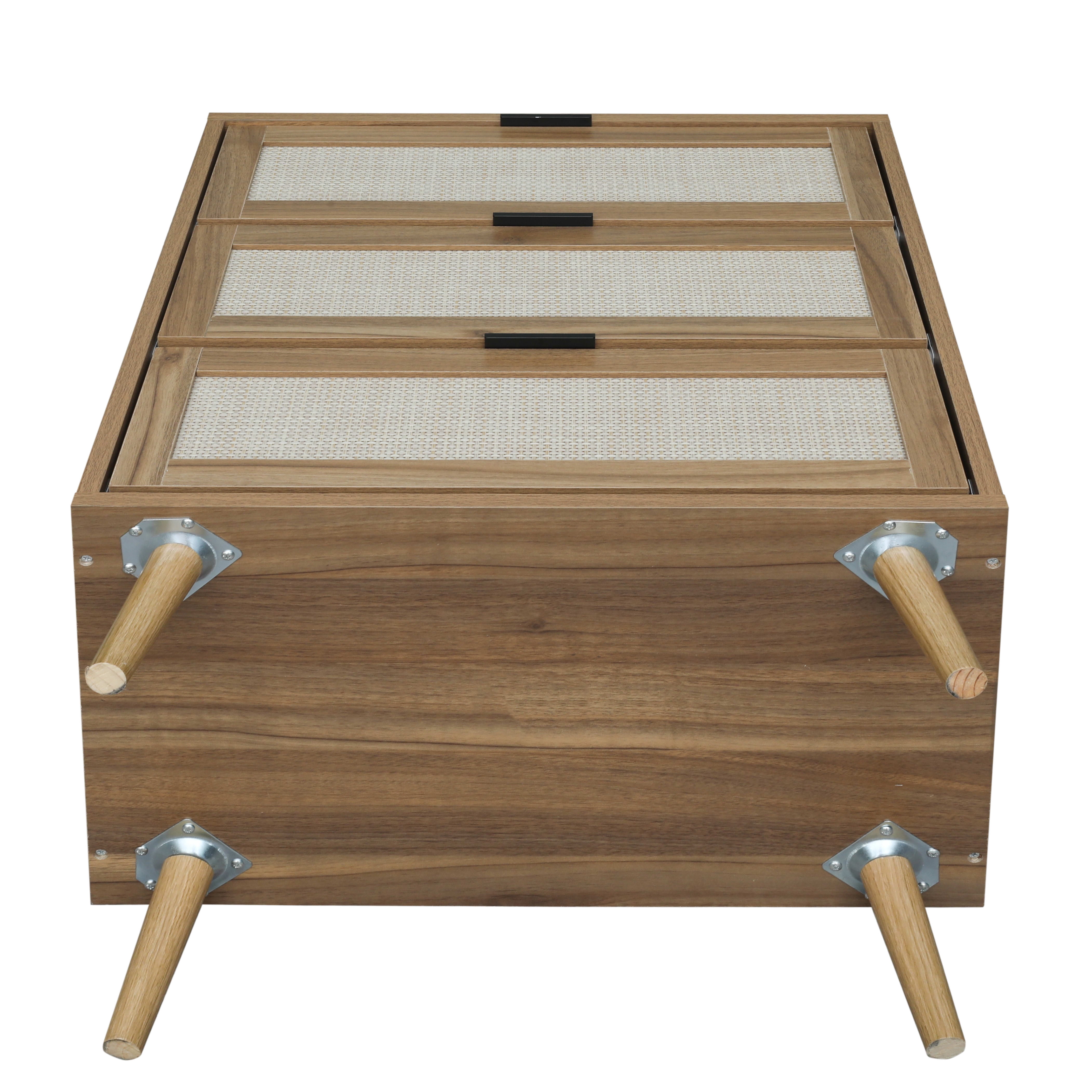 Aukfa 3 Drawer Tall Dresser Nightstand with Rattan Storage Drawer for Bedroom Living Room, Walnut
