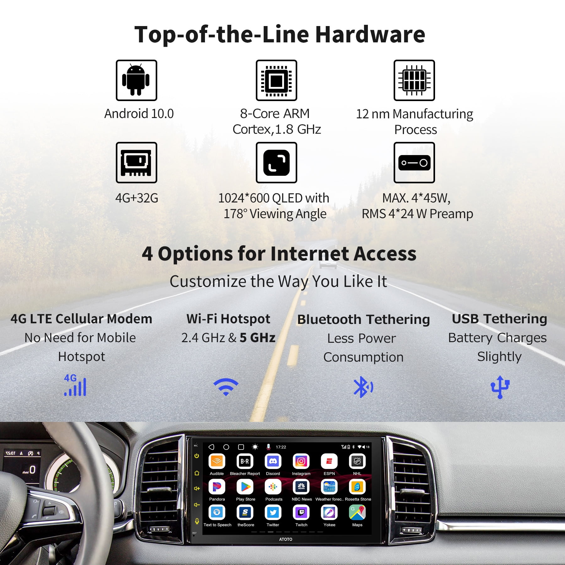 ATOTO S8 MS Android Double Din Car Stereo, 7 inch Touchscreen 