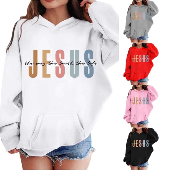Weebloom Hoodies For Teen Girls Jesus Long Sleeve Soft Sweatshirt Graphic Kids Cute Pullovers With Pocket Tops Clothes White 11-12Years