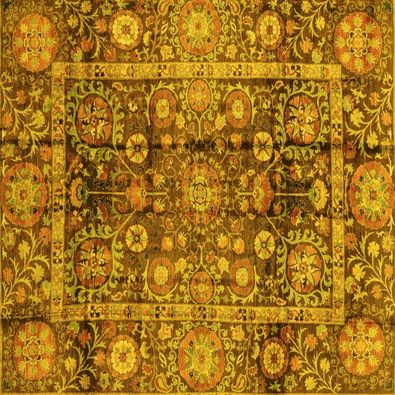 Ahgly Company Indoor Square Abstract Yellow Modern Area Rugs, 4' Square
