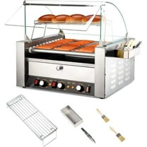 Ktaxon Hot Dog Roller Warmer 2000W, 11 Rollers 30 Hot Dog Roller Grill Cooker Machine w/Bun Warmer, Cover, Dual Temp Control, LED Light, Removable Shelf & Drip Tray for Party Home Commercial