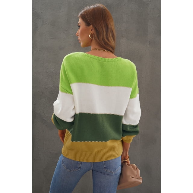 ABPHQTO Suéter verde de invierno con bloques de color para mujer